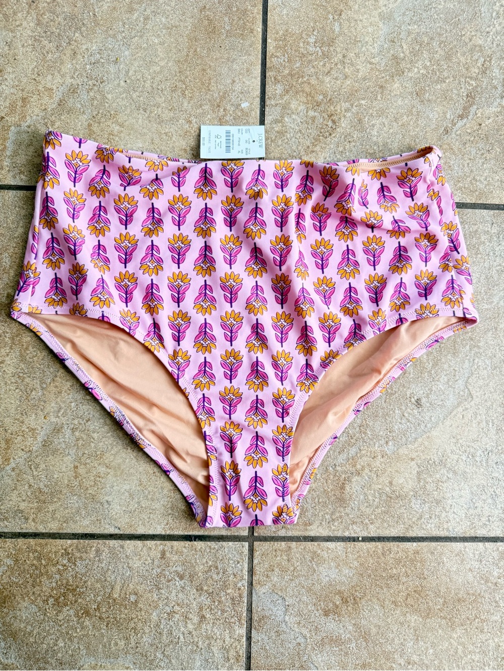 NWT J. Crew Printed High-waisted Bikini Bottom Pink Floral Women’s XL